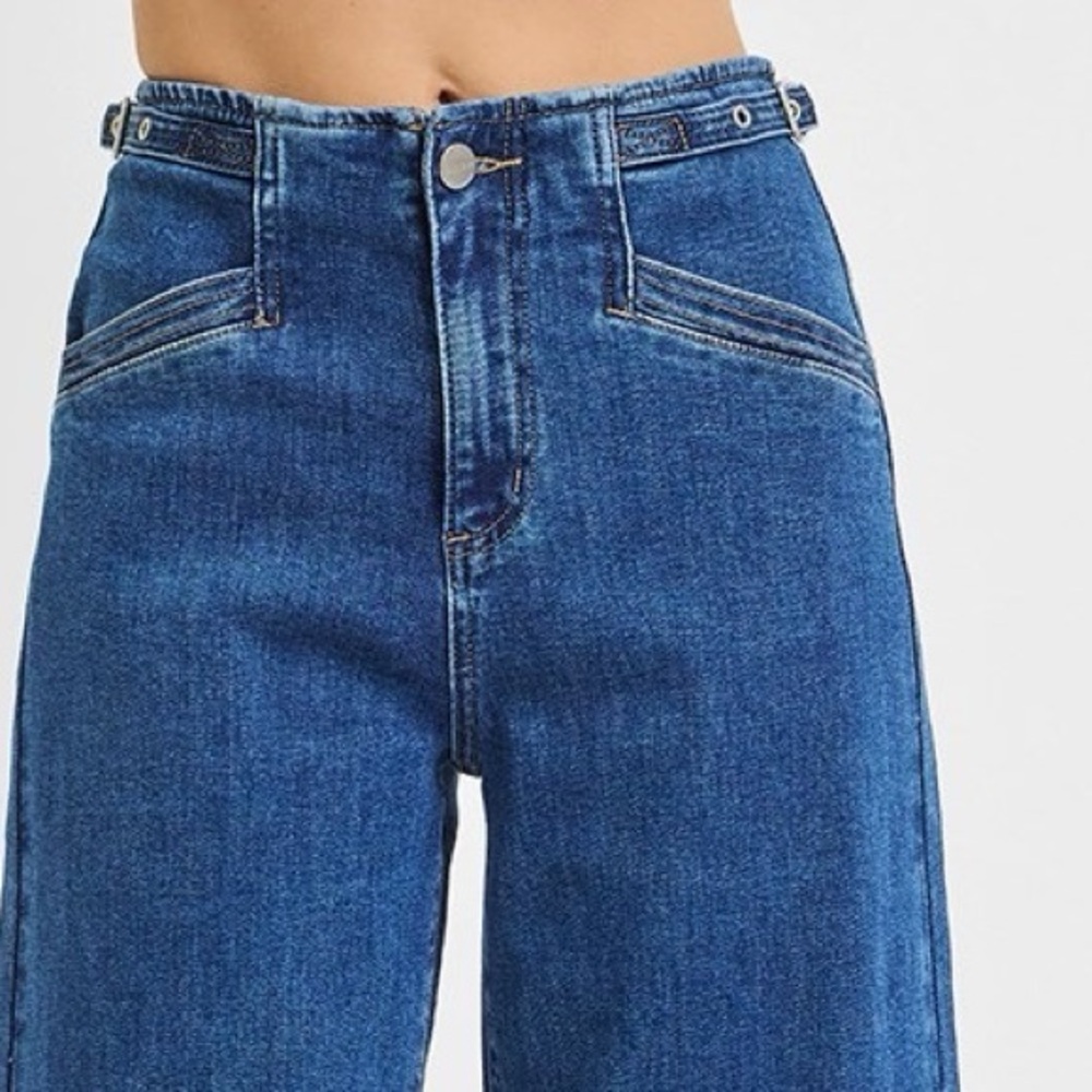 Risen High Rise Crop Wide Leg Jeans – Adjustable Waistband | Dark Wash Denim - Picture 9 of 11